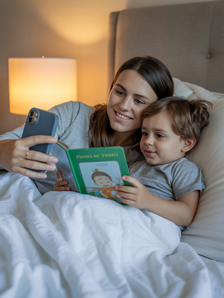 Emily R. reading with her children