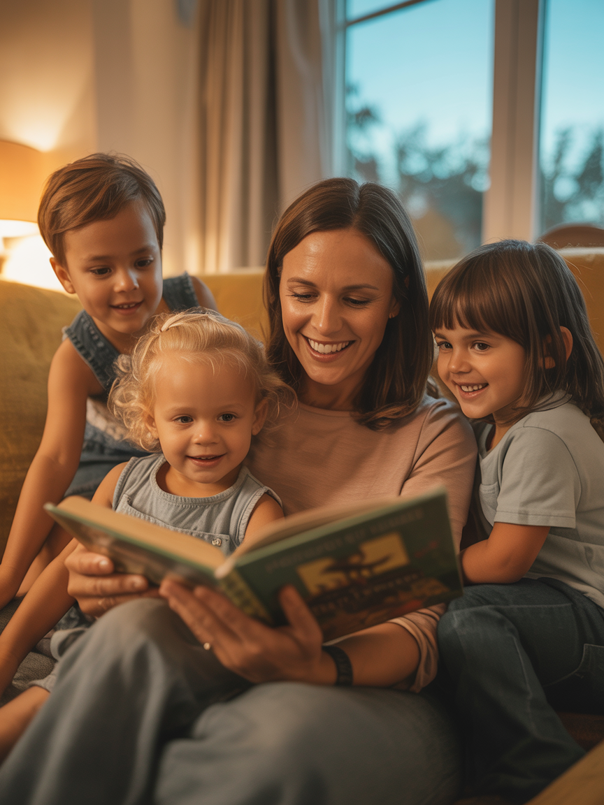 Jessica L. reading with her children